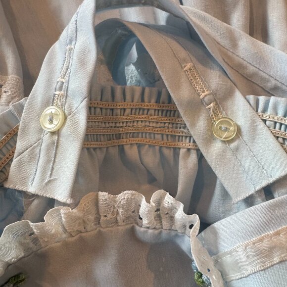 Vintage Evy of California Eyelet Trim Blue Pinafore Dress Baby Girl Size 2T - Picture 4 of 6